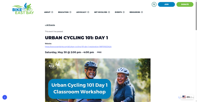 Security scan screenshot of https://bikeeastbay.org/event/urban-cycling-101-day-1/