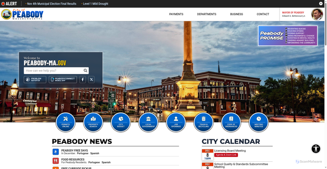 Security scan screenshot of https://peabody-ma.gov/