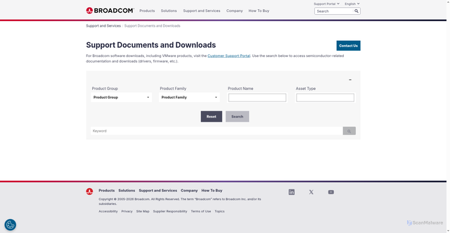 Security scan screenshot of https://docs.broadcom.com
