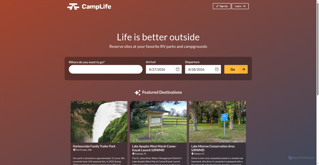 Security scan screenshot of https://www.camplife.com