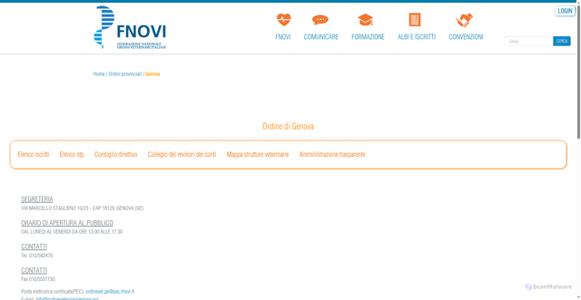 Security scan screenshot of https://www.fnovi.it/ordini-provinciali/Genova?id_ordine_prov=35