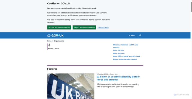 Security scan screenshot of https://www.gov.uk/government/organisations/home-office