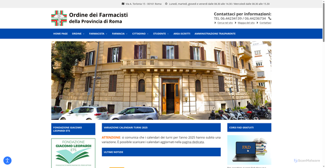 Security scan screenshot of https://www.ordinefarmacistiroma.it/