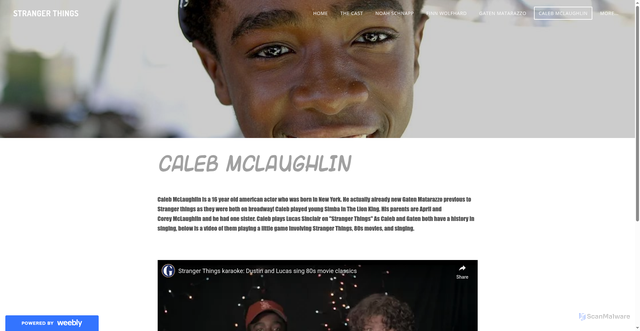 Security scan screenshot of https://strangerthingssite.weebly.com/caleb-mclaughlin.html