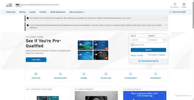 Security scan screenshot of https://online.citi.com/US/login.do?JFP_TOKEN=N7XGL2UE