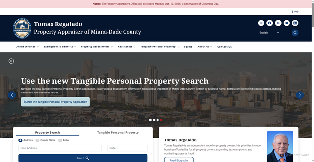 Security scan screenshot of https://www.miamidadepa.gov/pa/home.page