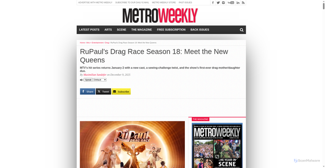 Security scan screenshot of https://www.metroweekly.com/2025/12/rupauls-drag-race-season-18-meet-the-new-queens/