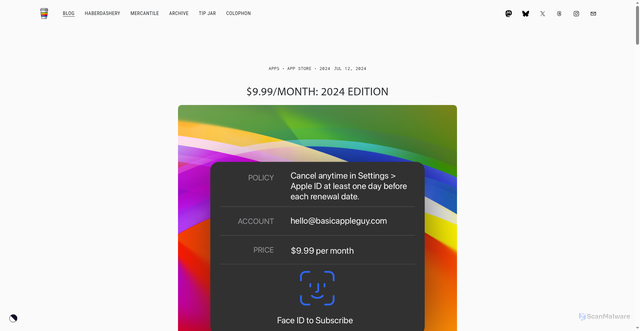 Security scan screenshot of https://basicappleguy.com/basicappleblog/999month-2024-edition