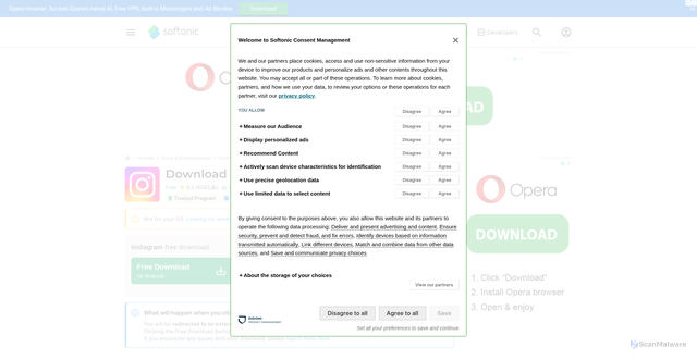 Security scan screenshot of https://instagram.en.softonic.com/android/download