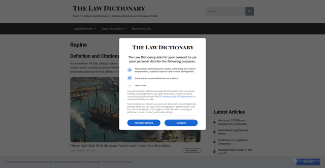 Security scan screenshot of https://thelawdictionary.org/rapine/