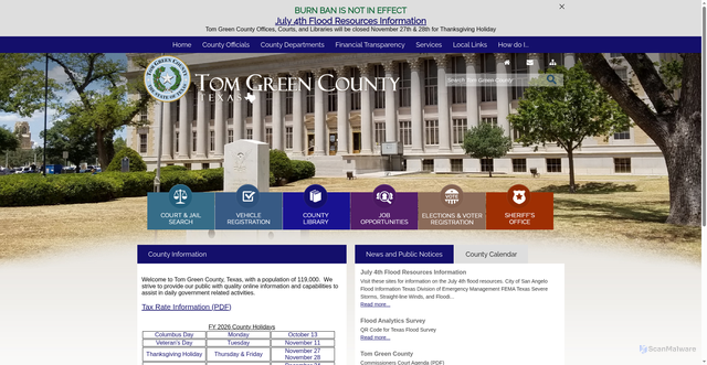 Security scan screenshot of https://www.tomgreencountytx.gov/