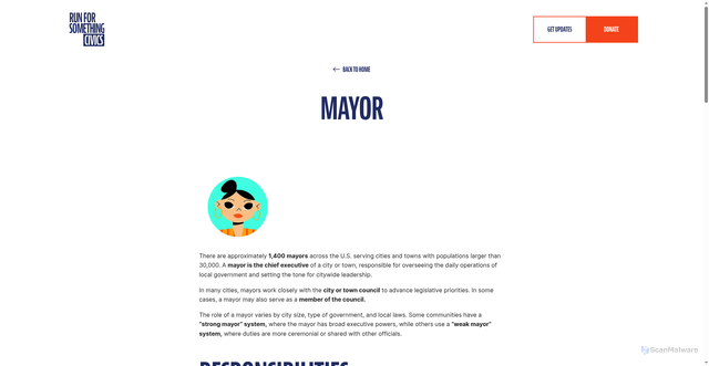 Security scan screenshot of https://runforsomethingcivics.net/local-guide/mayor-guide/