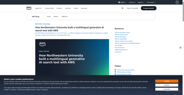 Security scan screenshot of https://aws.amazon.com/blogs/publicsector/how-northwestern-university-built-a-multilingual-generative-ai-search-tool-with-aws/