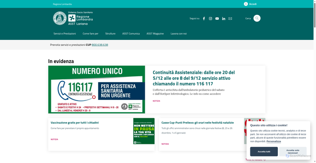 Security scan screenshot of https://www.asst-lariana.it/