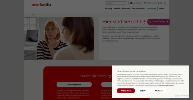Security scan screenshot of http://www.profamilia.de