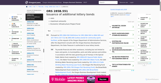 Security scan screenshot of https://oregon.public.law/statutes/ors_285b.551