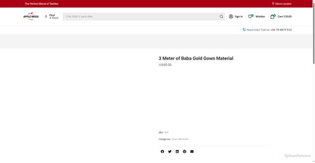 Security scan screenshot of https://appletex.lk/product/3-meter-of-baba-gold-gown-material/