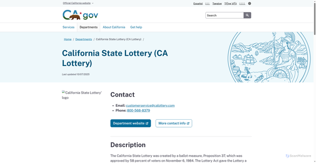 Security scan screenshot of https://www.ca.gov/departments/155/