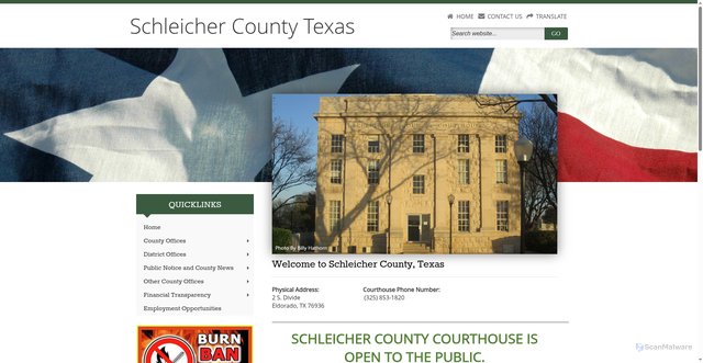 Security scan screenshot of https://www.schleichercounty.gov