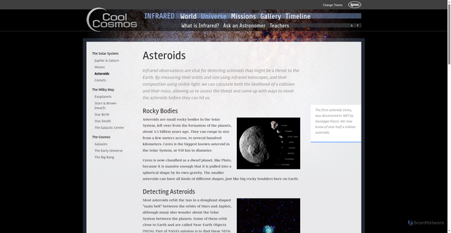 Security scan screenshot of https://coolcosmos.ipac.caltech.edu/page/asteroids