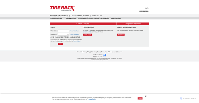 Security scan screenshot of https://www.tirerackwholesale.com