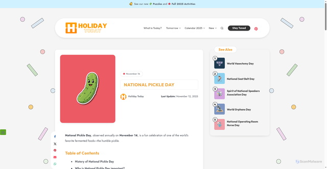Security scan screenshot of https://holidaytoday.org/national-pickle-day/