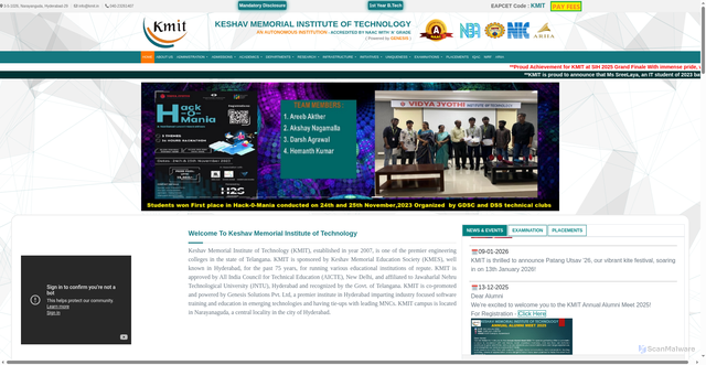 Security scan screenshot of https://kmit.in
