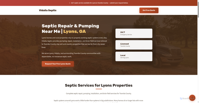 Security scan screenshot of https://vidaliaseptic.com/septic-services-lyons-ga.html