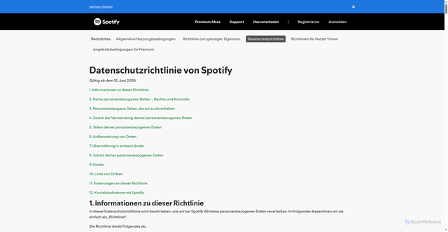 Security scan screenshot of https://www.spotify.com/de/legal/privacy-policy/