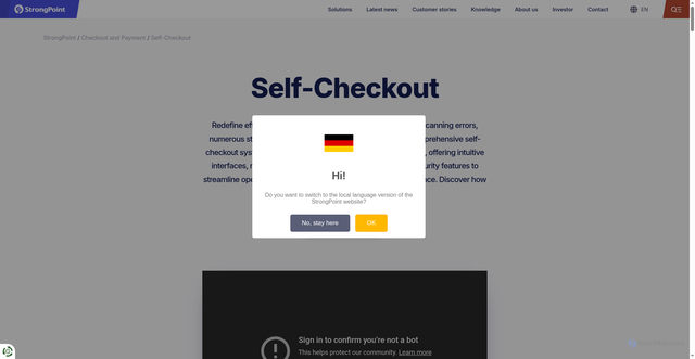 Security scan screenshot of https://www.strongpoint.com/solutions/checkout-and-payment/self-checkout/