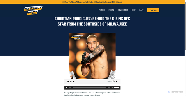 Security scan screenshot of https://milwaukeeuncut.com/episodes/christian-rodriguez-behind-the-rising-ufc-star-from-the-southside-of-milwaukee/