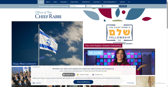 Security scan screenshot of http://www.chiefrabbi.org