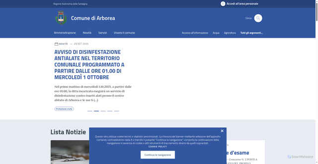 Security scan screenshot of https://www.comune.arborea.or.it/