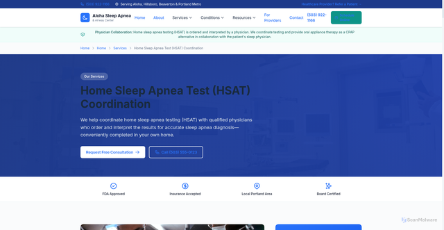 Security scan screenshot of https://aloha-sleep-apnea.pages.dev/services/hsat-coordination/