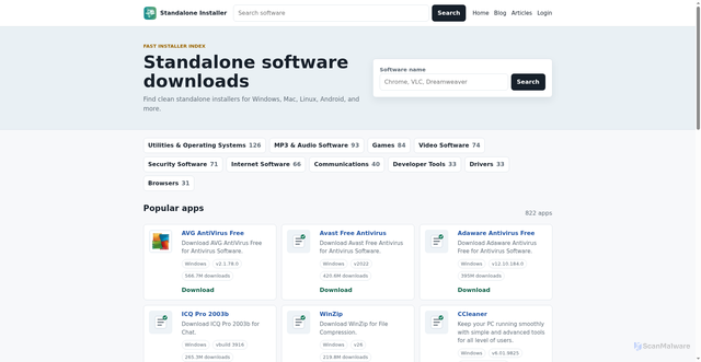 Security scan screenshot of https://standaloneinstaller.com