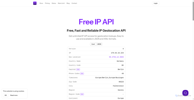 Security scan screenshot of https://freeipapi.com