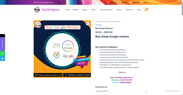Security scan screenshot of https://topsellagency.com/product/buy-google-reviews/