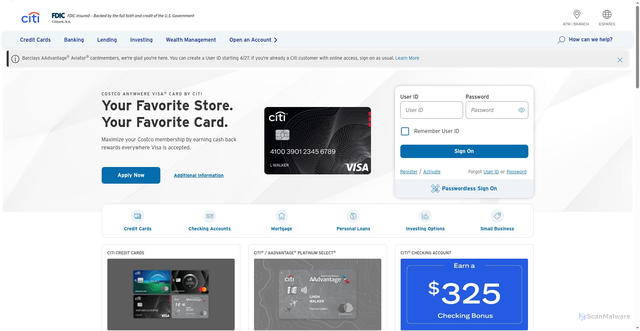 Security scan screenshot of https://citi.com