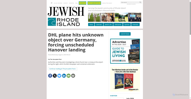 Security scan screenshot of https://www.jewishrhody.com/stories/dhl-plane-hits-unknown-object-over-germany-forcing-unscheduled-hanover-landing,168144