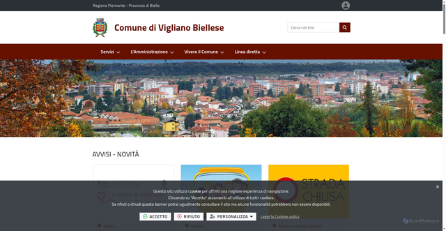 Security scan screenshot of https://www.comune.vigliano.bi.it/it-it/home