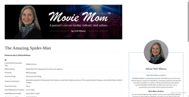 Security scan screenshot of https://moviemom.com/the-amazing-spider-man/