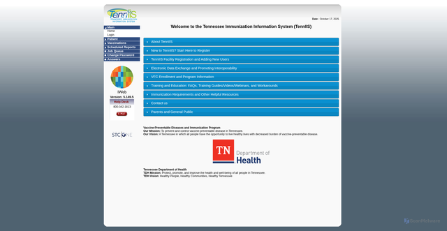 Security scan screenshot of https://www.tennesseeiis.gov/tnsiis/