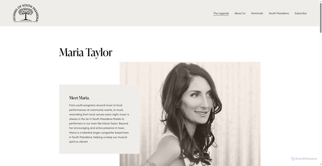 Security scan screenshot of https://www.legendsofsouthpasadena.com/legends/maria-taylor