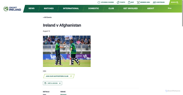 Security scan screenshot of https://cricketireland.ie/event/ireland-v-afghanistan-4/