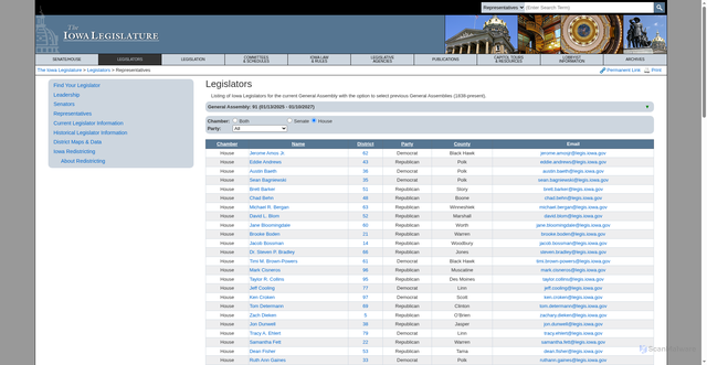 Security scan screenshot of https://www.legis.iowa.gov/legislators/house