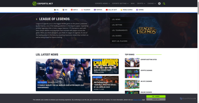 Security scan screenshot of https://www.esports.net/league-of-legends/