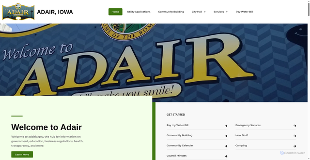 Security scan screenshot of https://adairia.gov/
