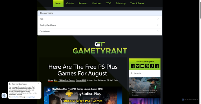 Security scan screenshot of https://gametyrant.com/news/here-are-the-free-ps-plus-games-for-august