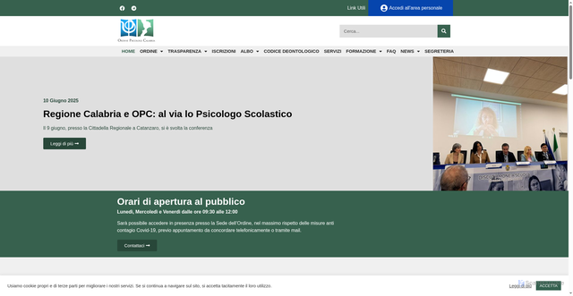 Security scan screenshot of https://www.ordinepsicologicalabria.it/