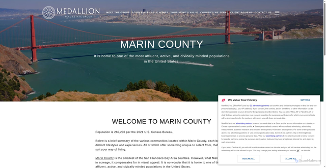 Security scan screenshot of https://medallionrealestategroup.com/neighborhoods/marin-county